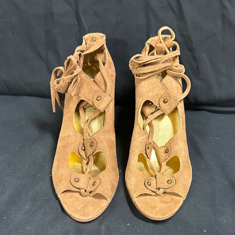 J. Crew Tan Lace-Up Open-Toe Wedge Sandal